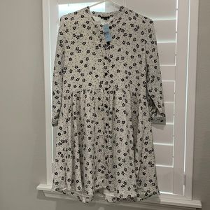 Ann Taylor Cream Dress with Black Floral Motif
